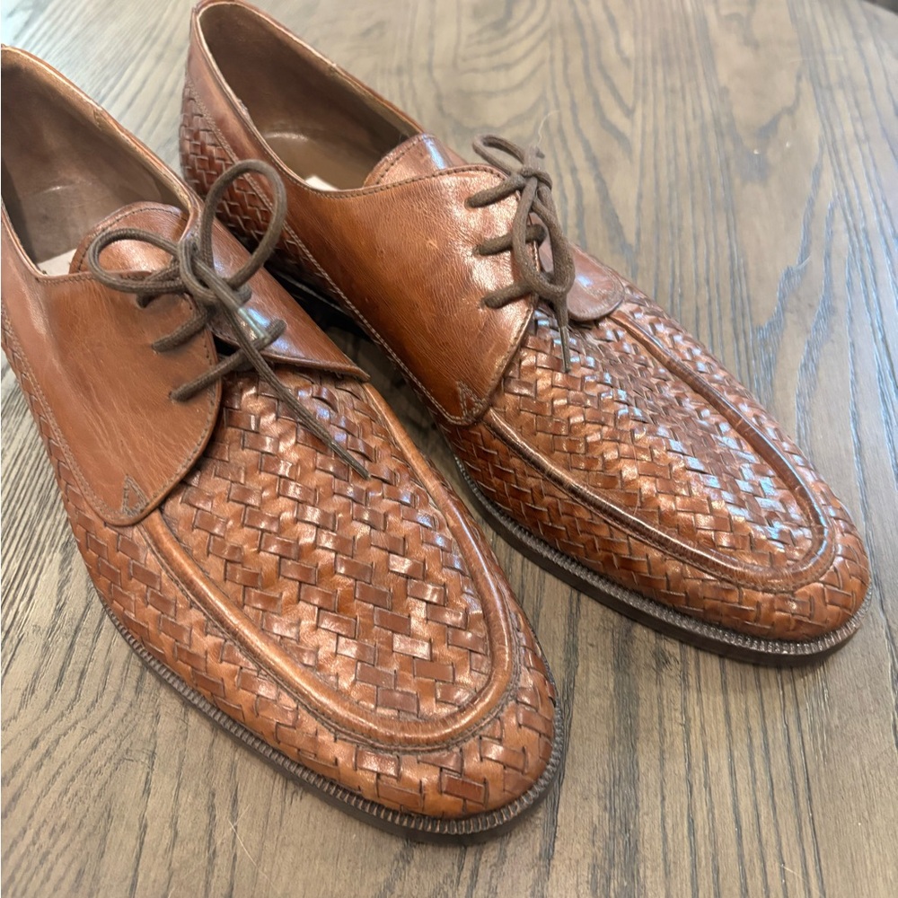 Mario Bruni Elegant Brown Leather Woven Oxfords